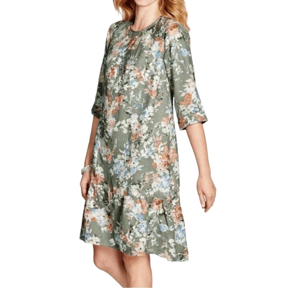 J. Jill Love Linen Fresh Bloom Floral Ruffle Tunic Dress Lagenlook XSP